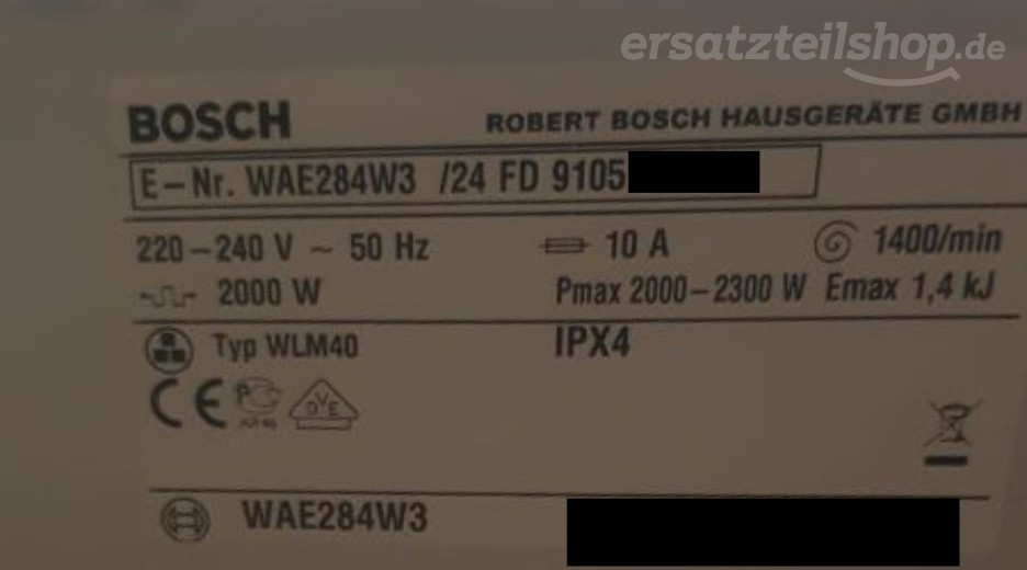 Typenschild Bosch WAE284W3/24