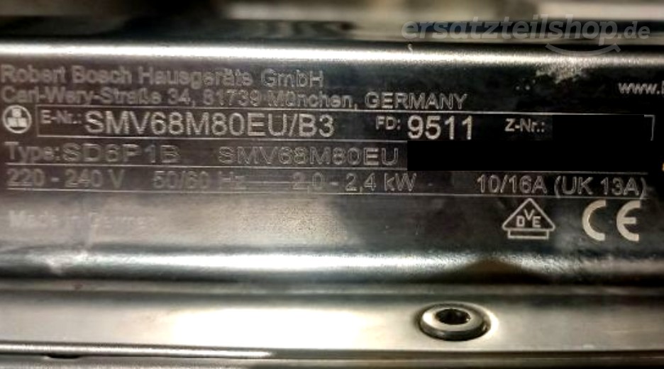 Typenschild Bosch SMV68M80EU/B3
