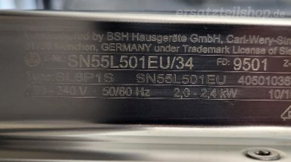 Typenschild Siemens SN55L501EU/34