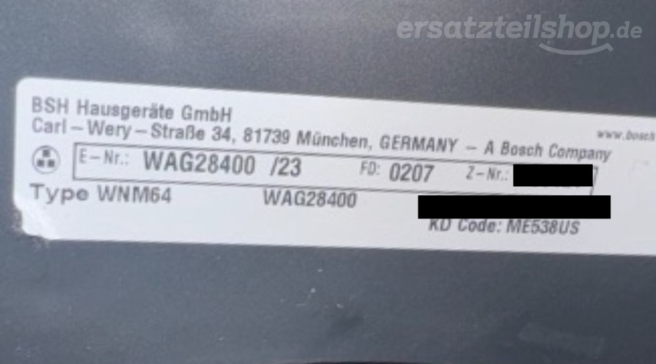 Typenschild Bosch WAG28400/23