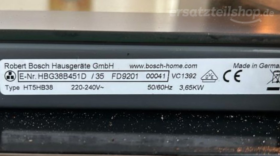 Typenschild Bosch HBG38B451D/35