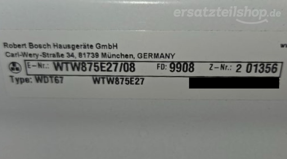 Typenschild Bosch WTW875E27/08