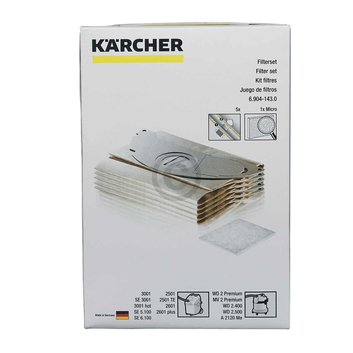 Filterbeutel Kärcher 6.904-143.0 u.a. für 2501, 2601 für Staubsauger 5Stk