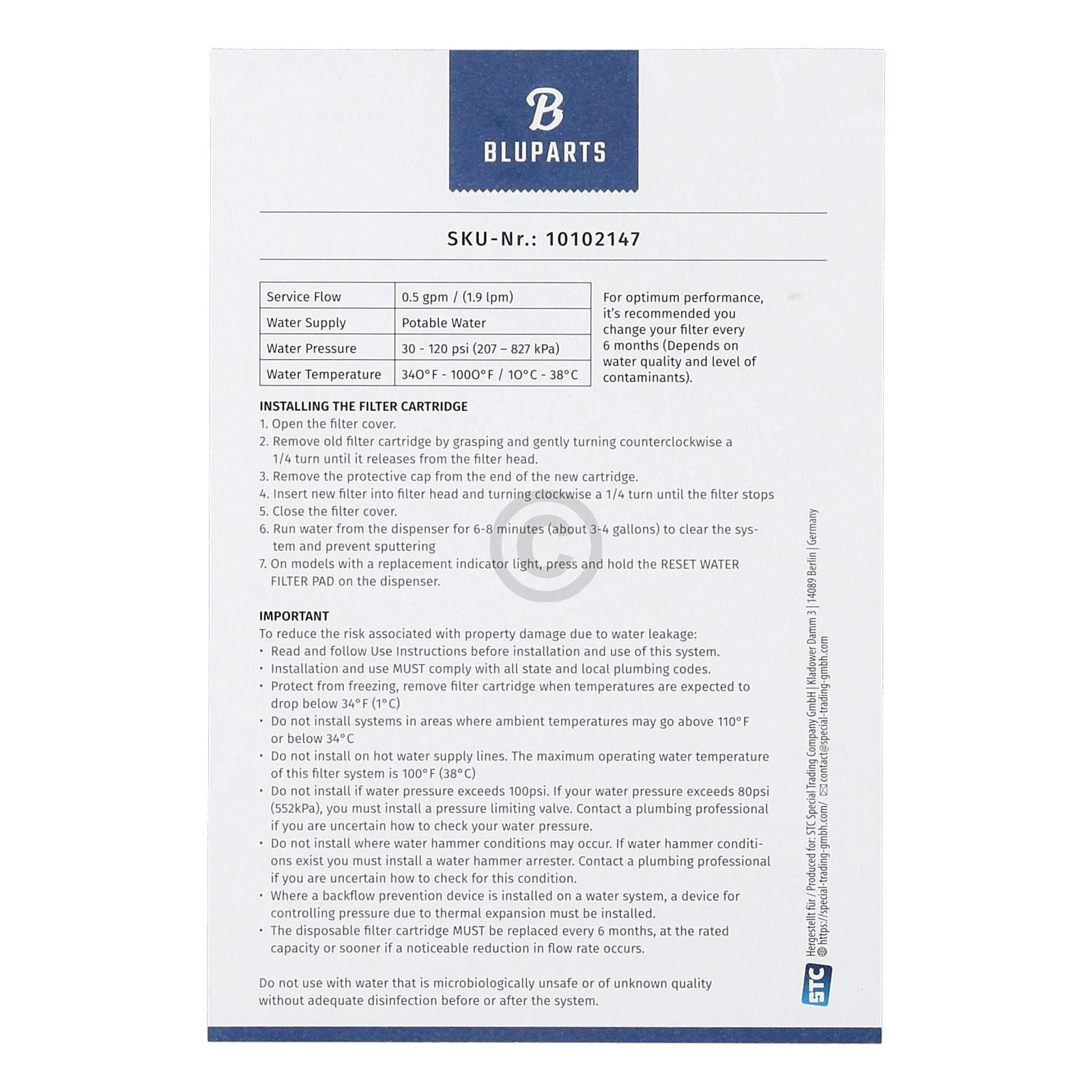 Wasserfilter passend für Bosch 11032518 BLUPARTS - KOMPATIBEL 10102147