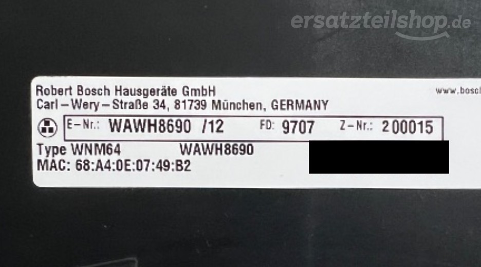 Typenschild Bosch WAWH8690/12