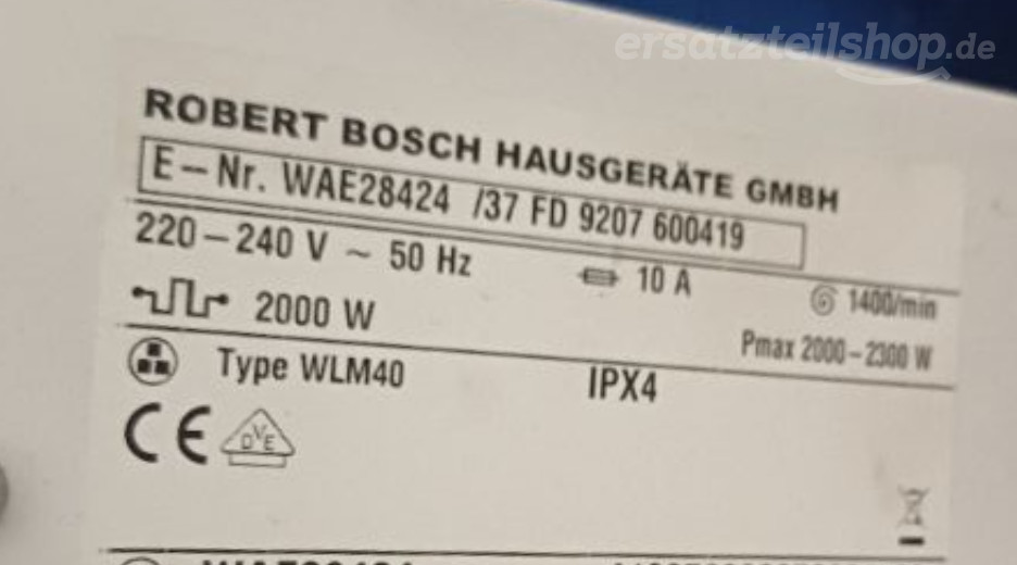 Typenschild Bosch WAE28424/37