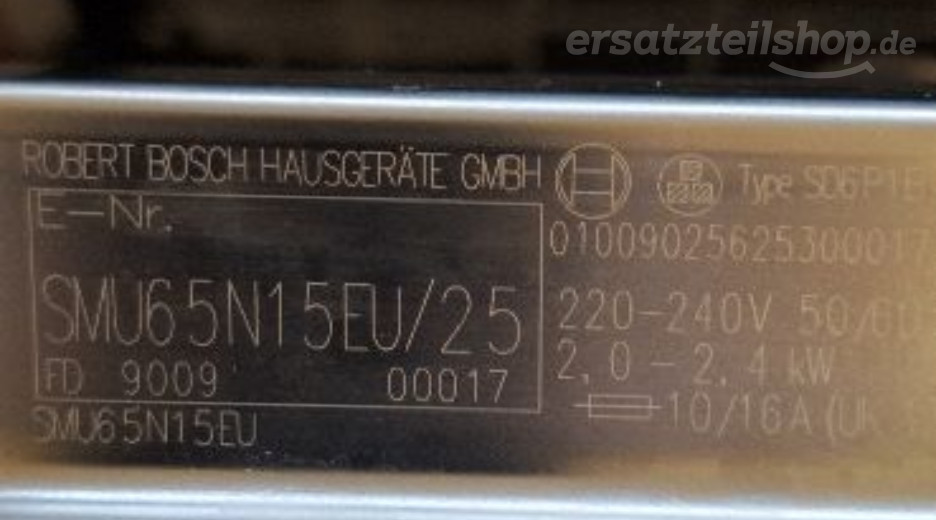 Typenschild Bosch SMU65N15EU/25