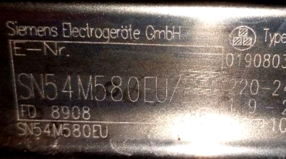 Typenschild Siemens SN54M580EU/01