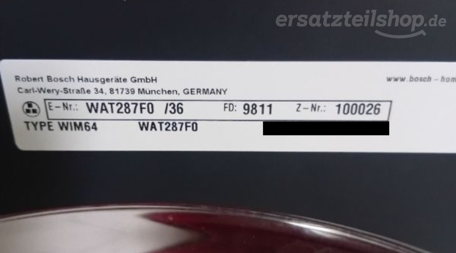 Typenschild Bosch WAT287F0/36