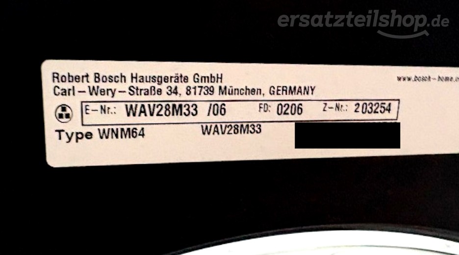 Typenschild Bosch WAV28M33/06