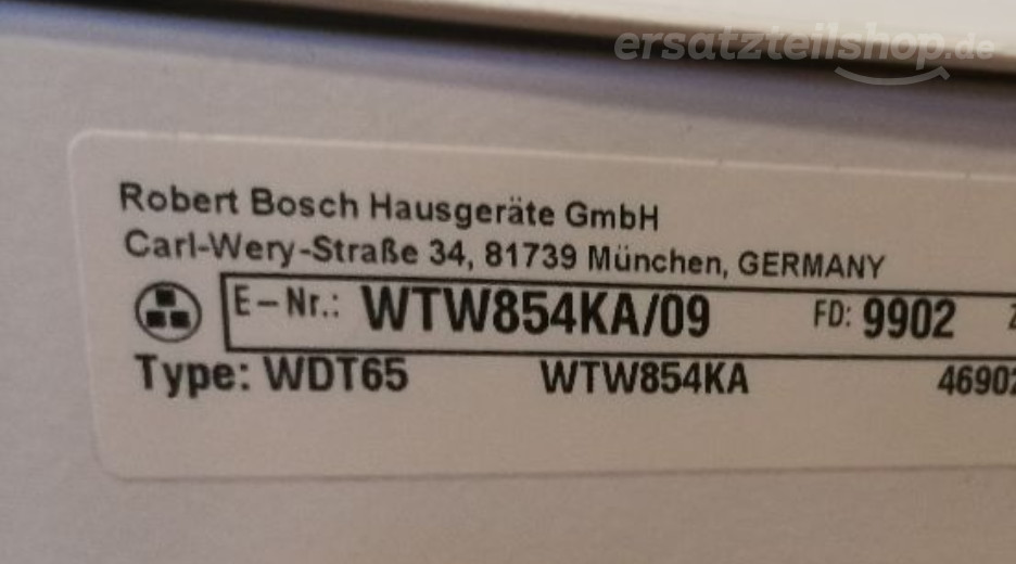 Typenschild Bosch WTW854KA/09