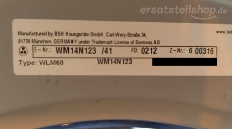 Typenschild Siemens WM14N123/41