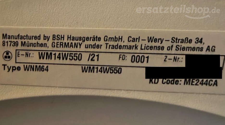 Typenschild Siemens WM14W550/21