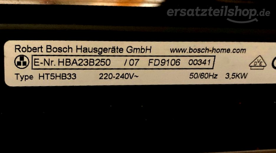 Typenschild Bosch HBA23B250/07