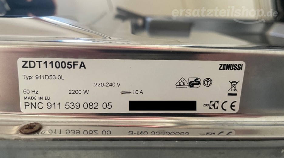 Typenschild Zanussi ZDT11005FA 91153908205