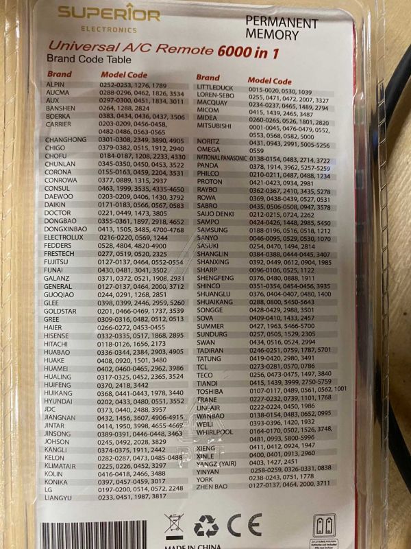 Airco 6000 in1 für Klimaanlage Superior SUPCU003 Fernbedienung