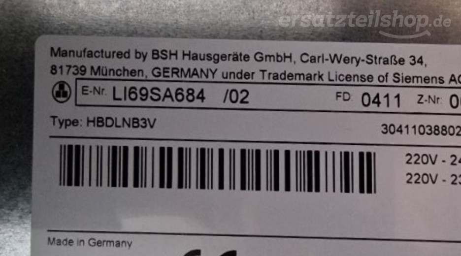 Typenschild Siemens  LI69SA684/02