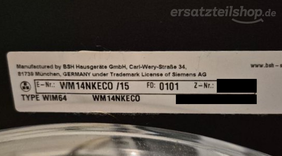 Typenschild Siemens WM14NKECO/15