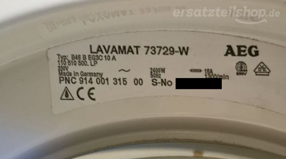 Typenschild AEG LAV73729-W 91400131500