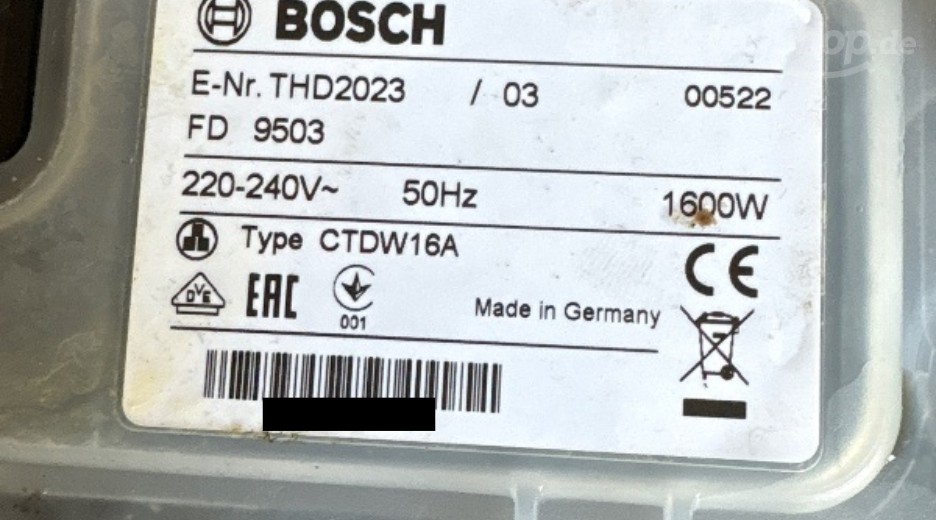 Typenschild Bosch THD2023/03