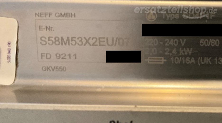 Typenschild Neff S58M53X2EU/07