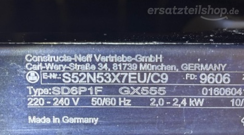Typenschild Neff S52N53X7EU/C9