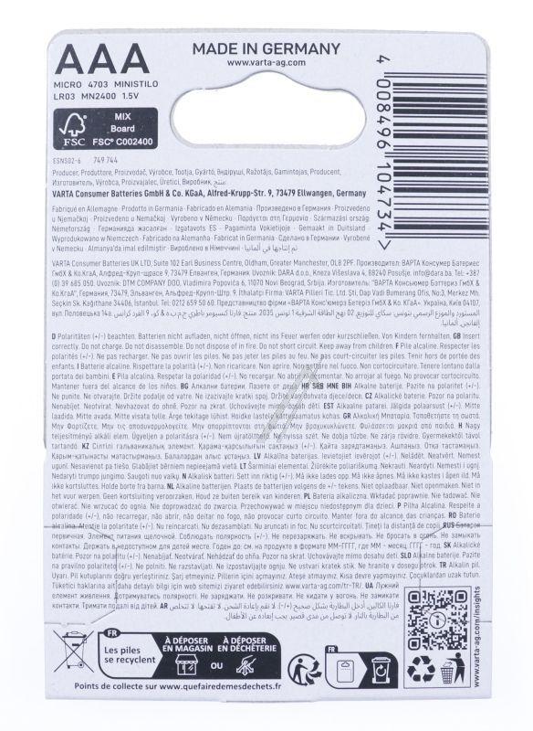 LR3-Batterien für Staubsauger Varta 4703101404 4er-Pack Micro-Batterien