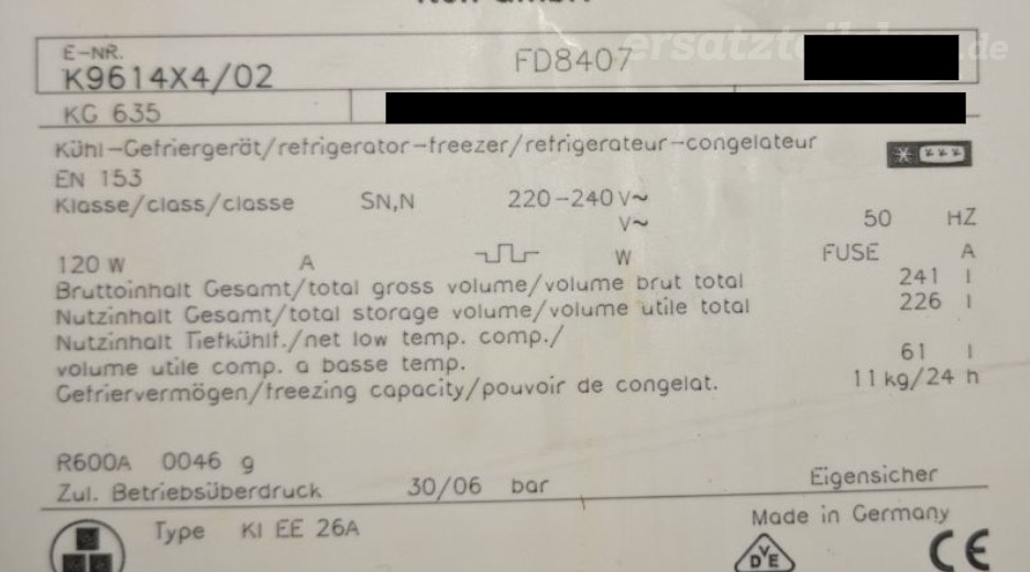 Typenschild Neff K9614X4/02