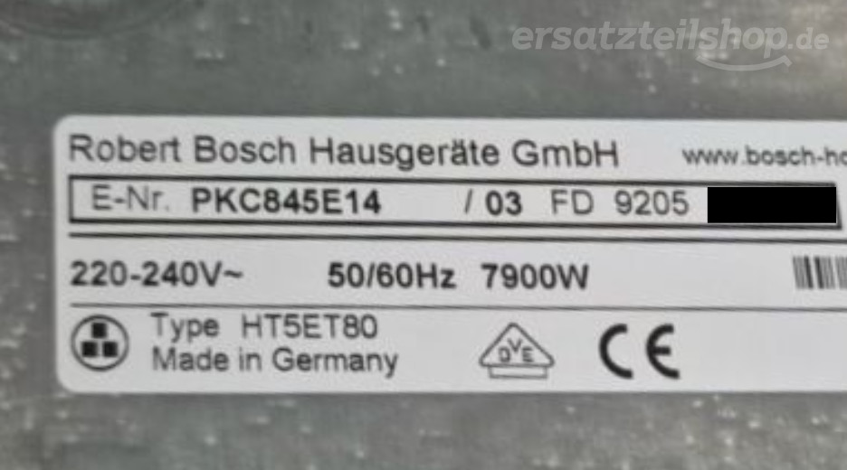 Typenschild Bosch PKC845E14/03