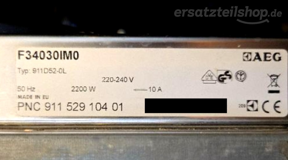 Typenschild AEG F34030IM0 91152910401