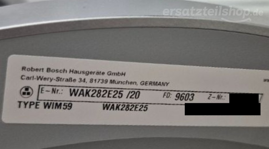 Typenschild Bosch WAK282E25/20