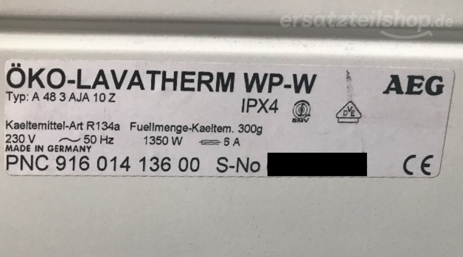 Typenschild AEG LTHWP 91601413600