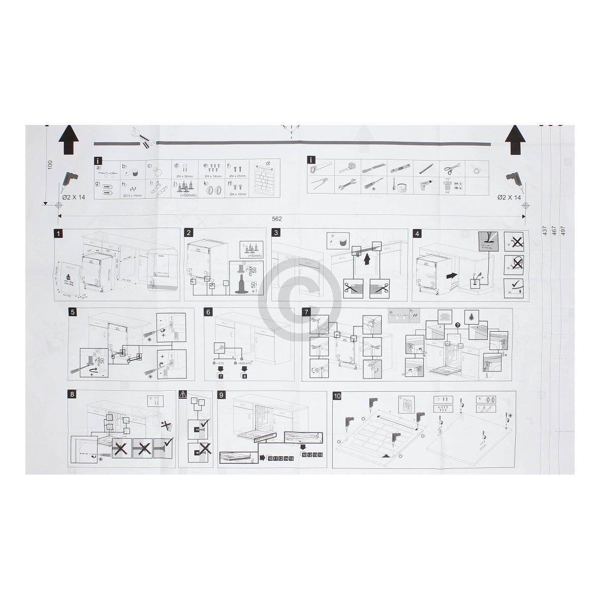 Montagematerial mit Füßen beko 1784430116 für integrierte Geschirrspüler