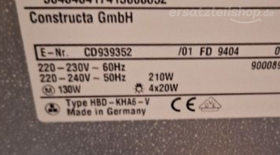 Typenschild Constructa  CD939352/01