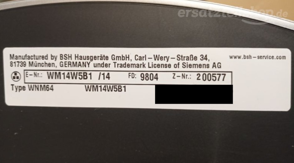 Typenschild Siemens WM14W5B1/14