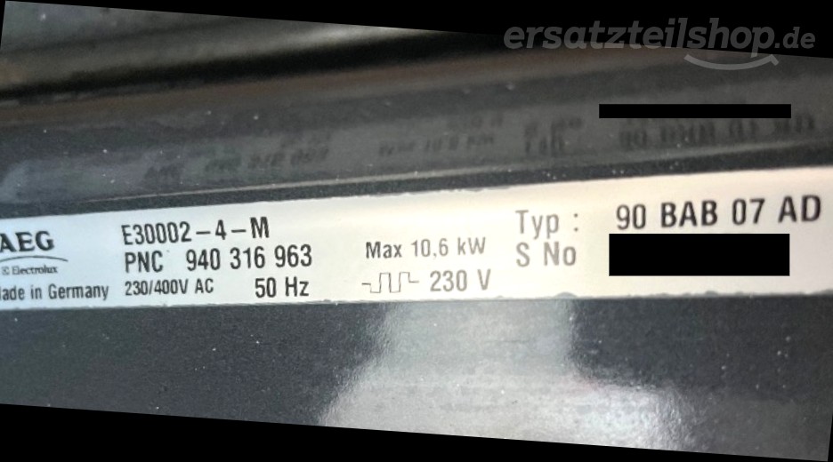 Typenschild AEG E30002-4-M DE R07 94031696300