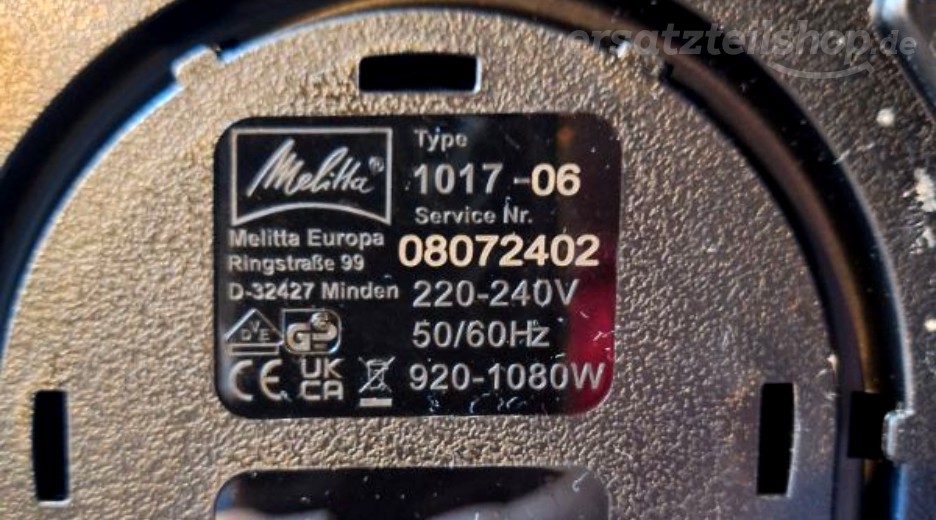 Typenschild Melitta 1017-06 ENJOY Therm schwarz 1017-06