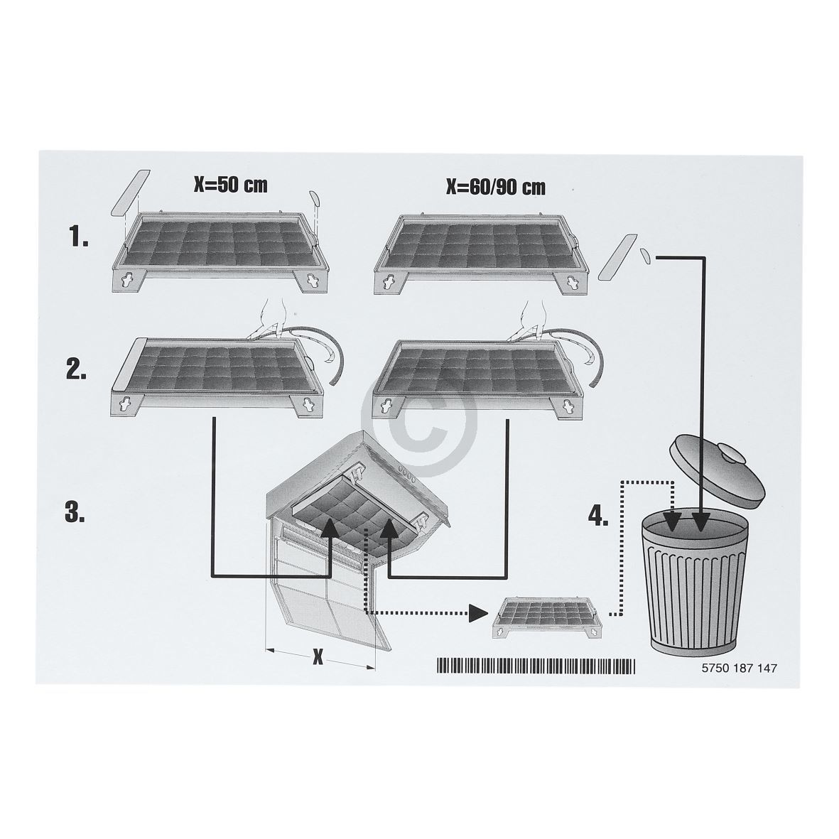 Kohlefilter Balay 00460736 450x320mm kpl mit weißem Rahmen für Dunstabzugshaube