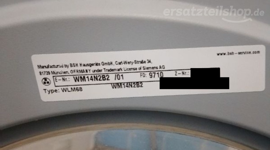 Typenschild Siemens WM14N2B2/01