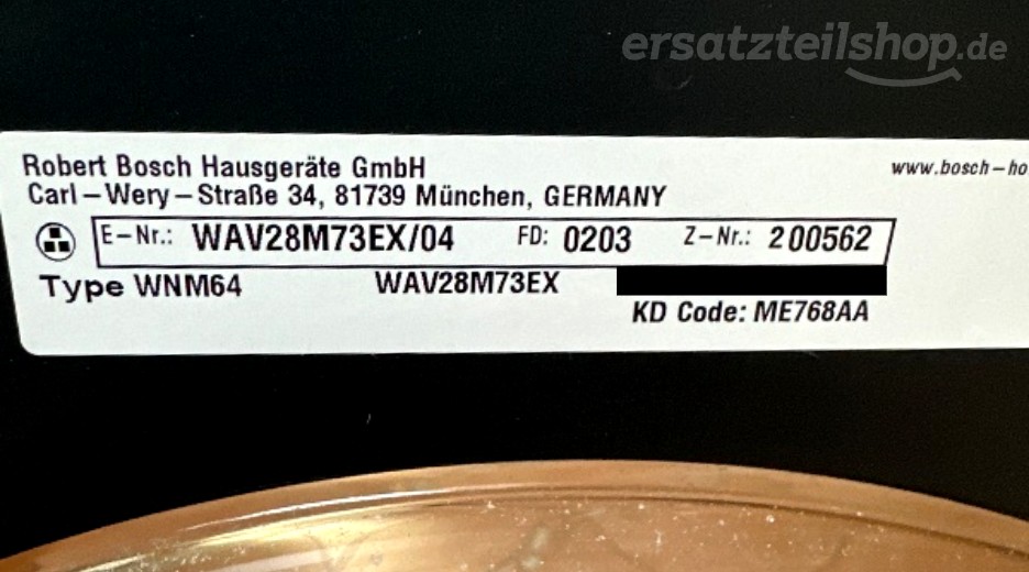 Typenschild Bosch WAV28M73EX/04