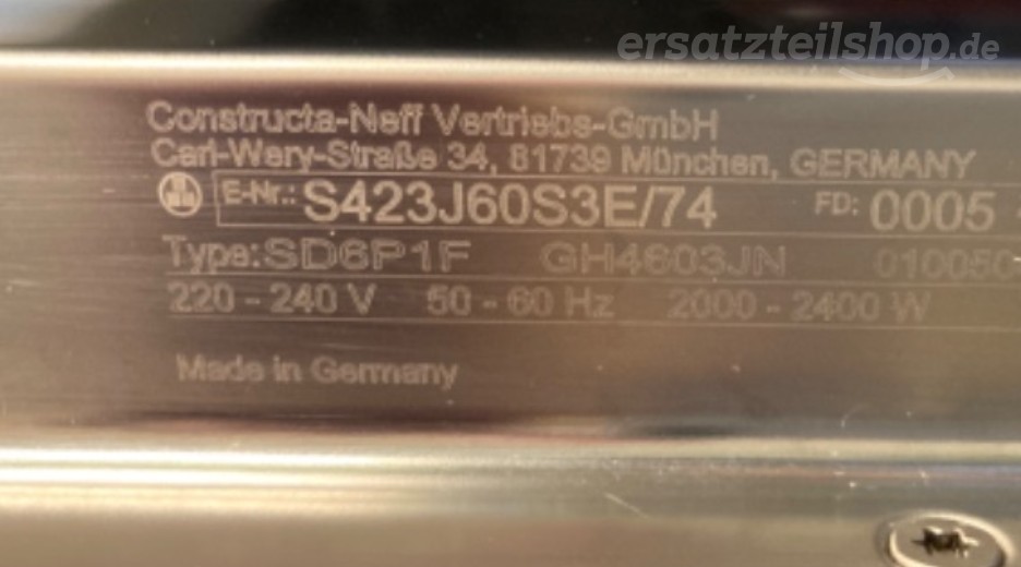 Typenschild Neff  S423J60S3E/74