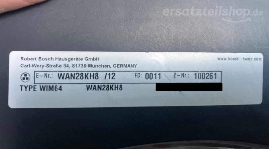 Typenschild Bosch WAN28KH8/12