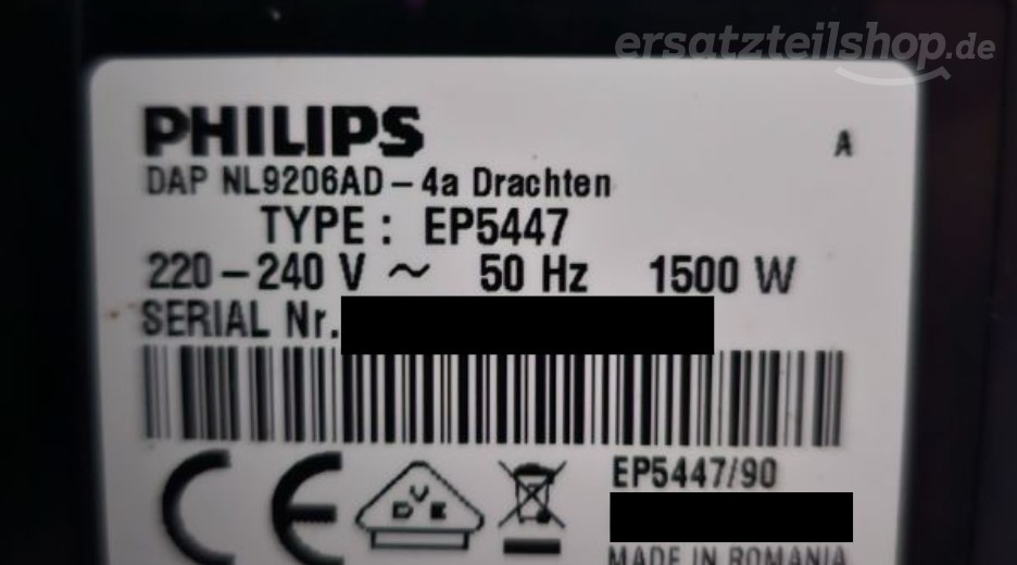 Ersatzteile Philips Series 5400 LatteGo EP5447/90 Typenschild Philips Series 5400 LatteGo EP5447/90