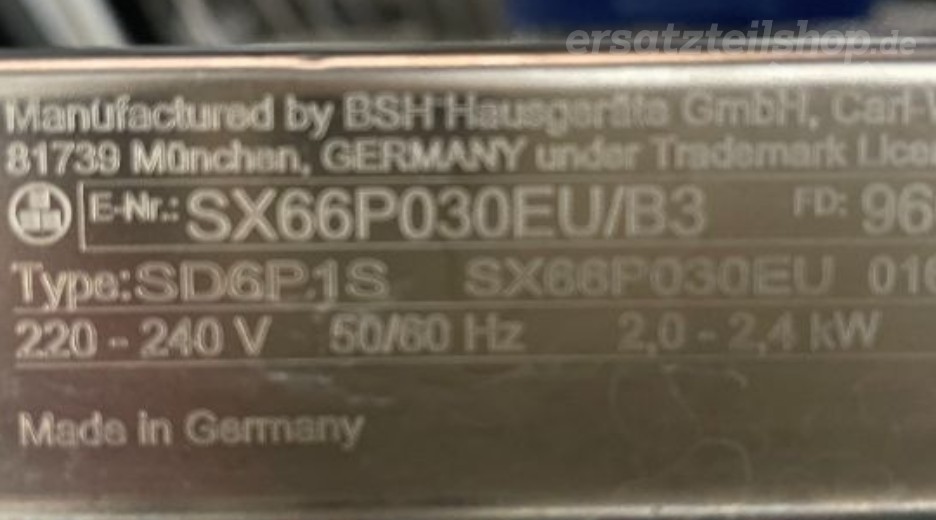Typenschild Siemens  SX66P030EU/B3