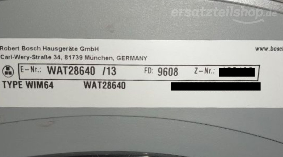 Typenschild Bosch WAT28640/13