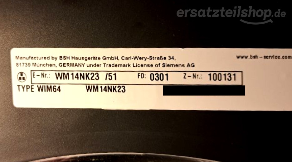 Typenschild Siemens WM14NK23/51