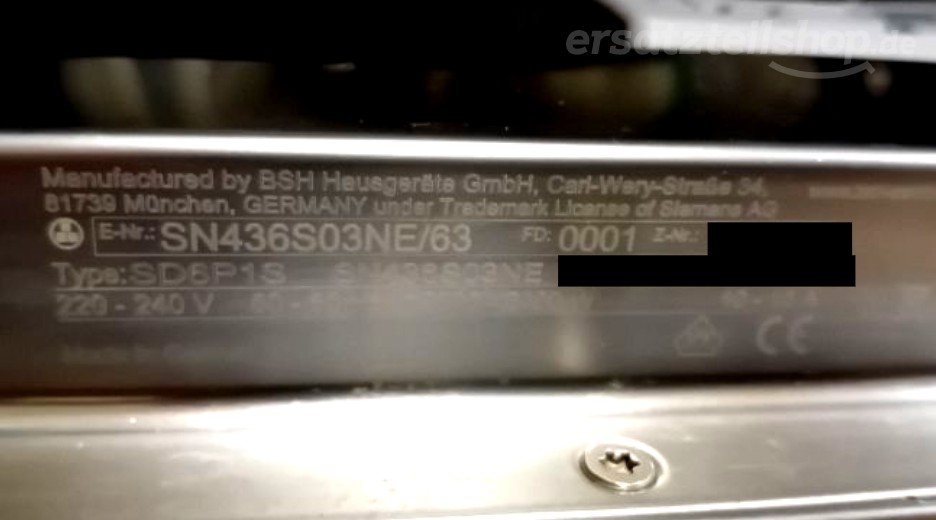 Typenschild Siemens SN436S03NE/63