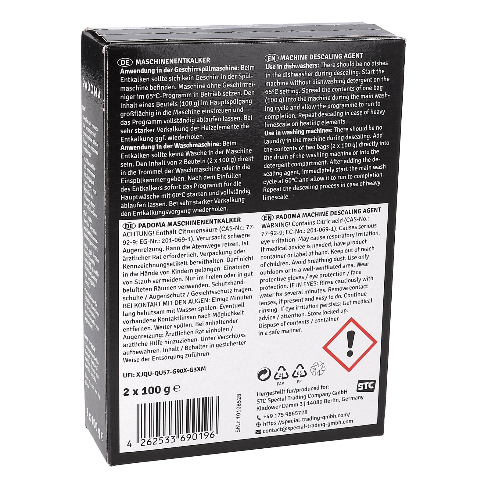 Maschinenentkalker PADOMA für Geschirrspüler Waschmaschine 2x100g 10108528