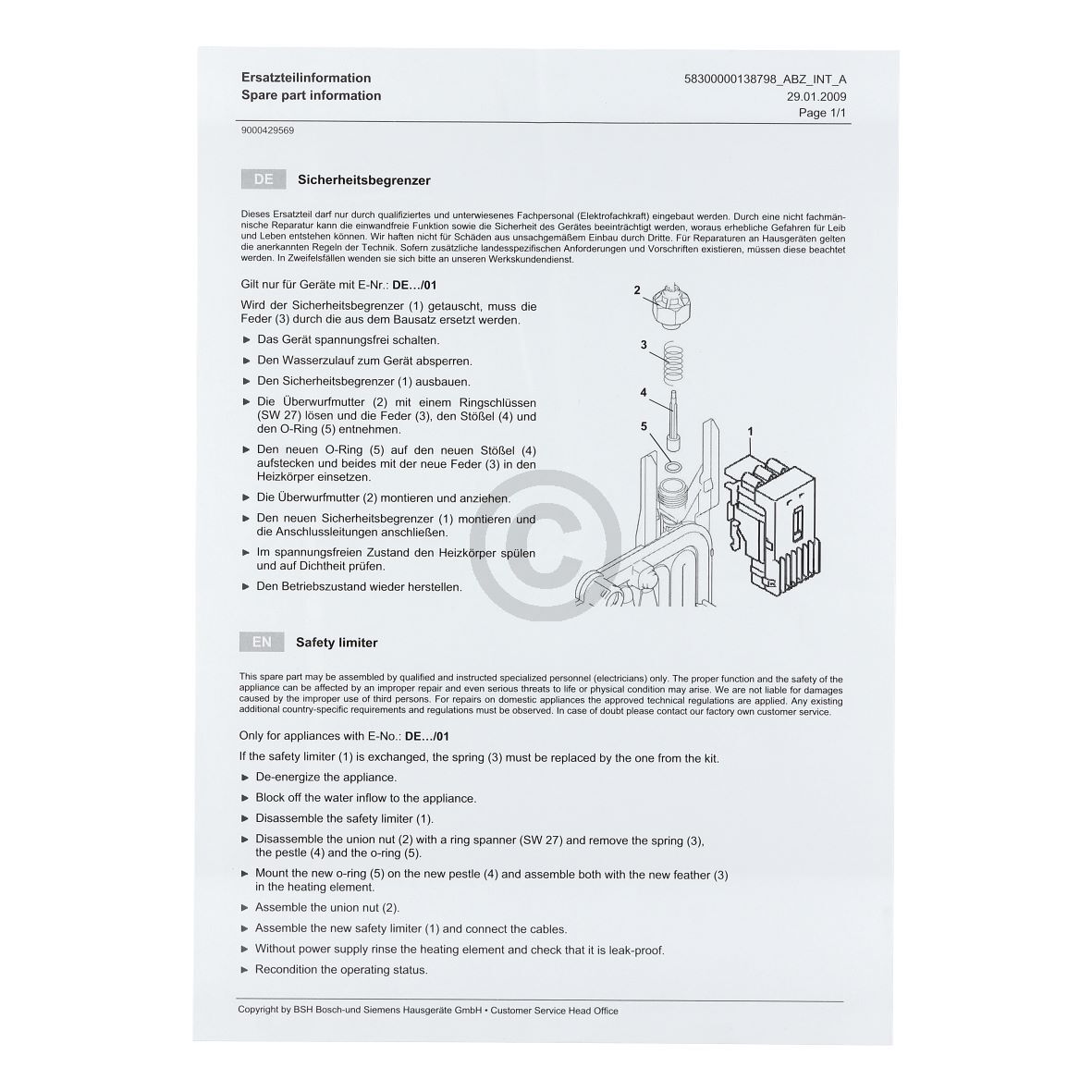 Sicherheitsbegrenzer Set BOSCH 00648052 für Durchlauferhitzer