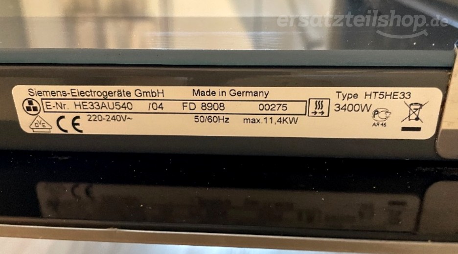 Typenschild Siemens HE33AU540/04
